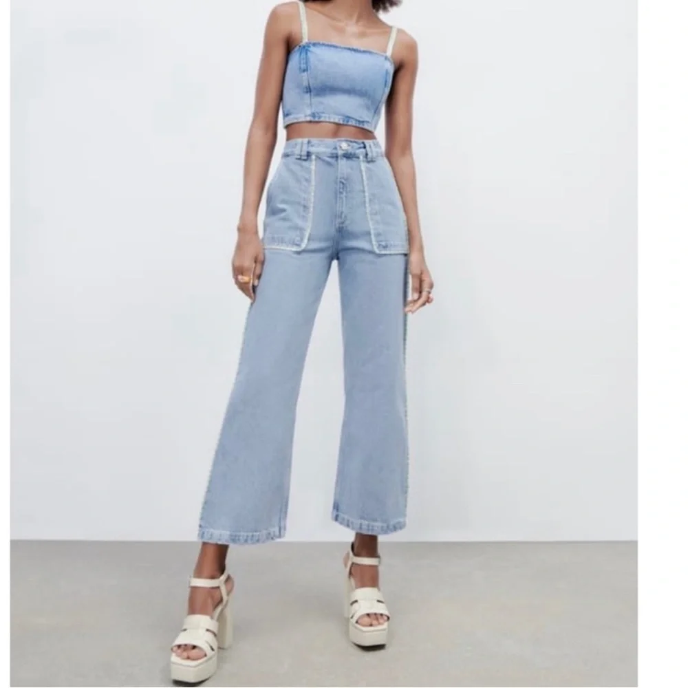 LAST🔥Zara Denim Matching 2 Piece Set! Stitch & Rhinestone Detail. - Picture 7 of 15